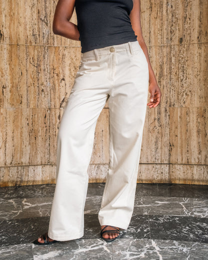 Pantalon Chino femme taille haute ajustable