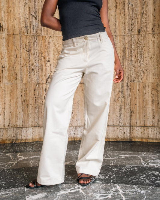 Pantalon Chino femme taille haute ajustable