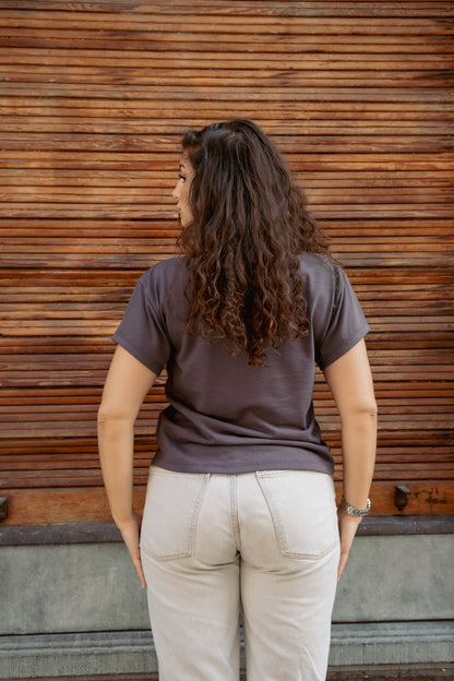 T-shirt femme détail manches biais